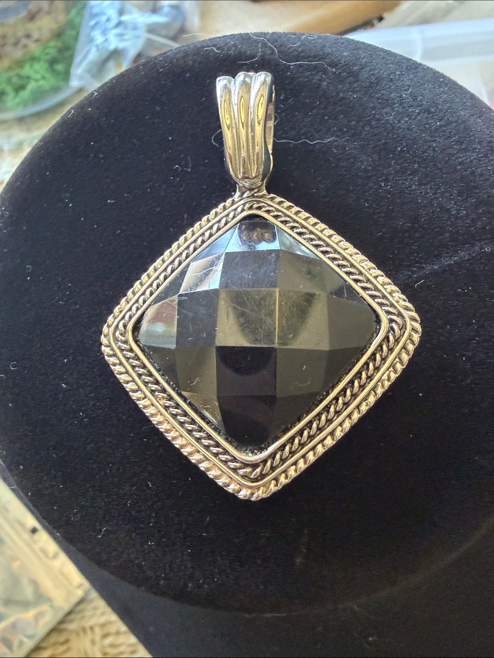 Premier Black Faceted Pendant Necklace - Two side crystal pendant and two tone.